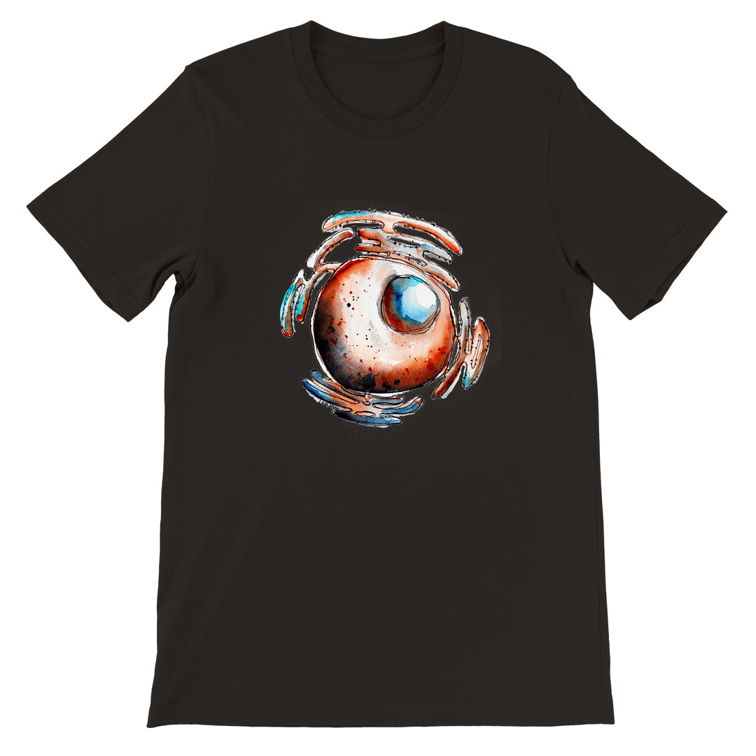abstract nucleus watercolor design on black tshirt