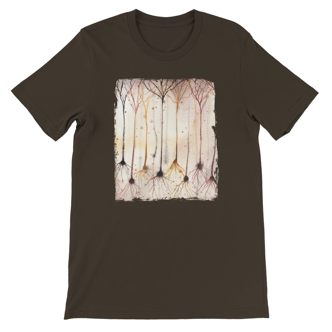 pyramidal neurons in gold on brown tshirt