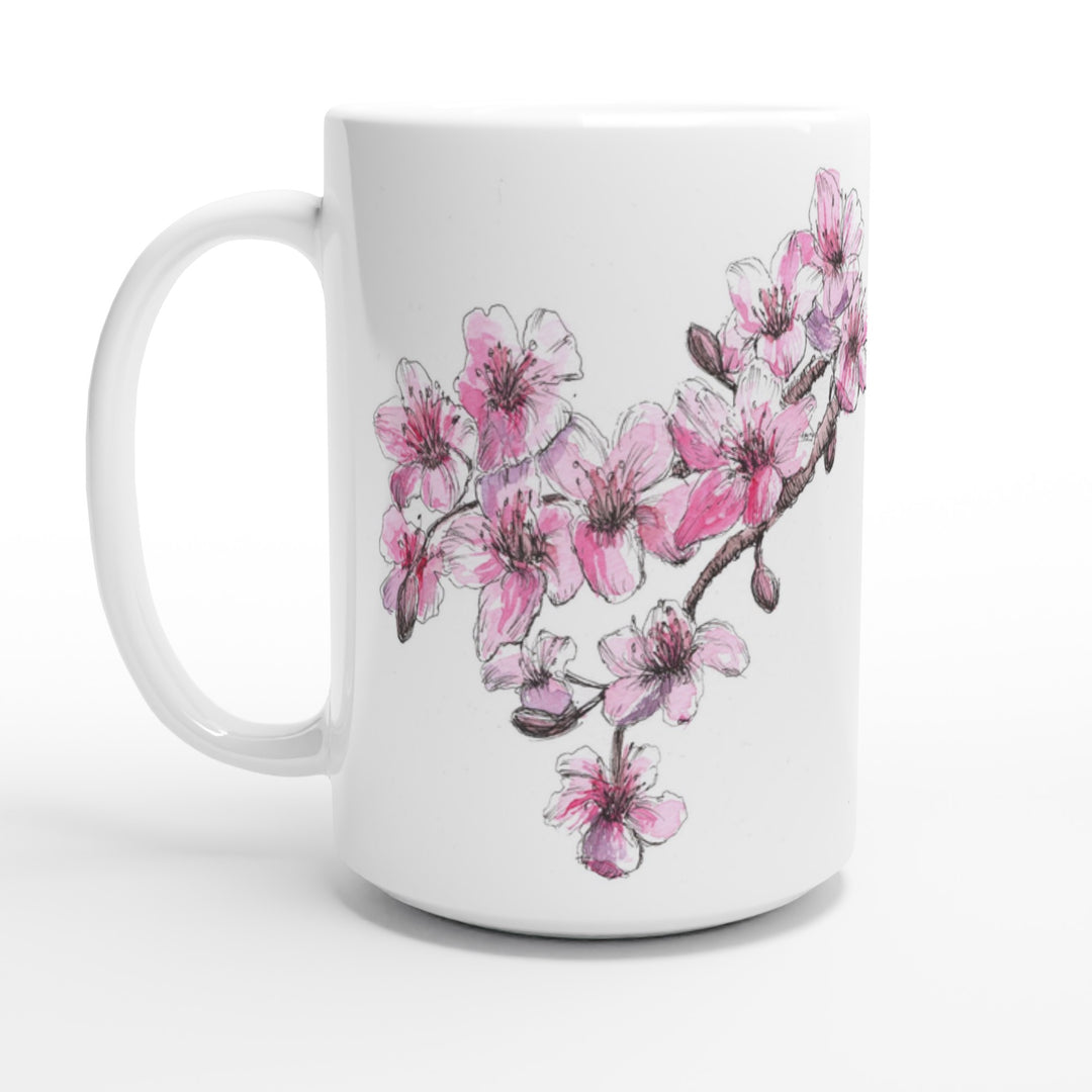 cherry blossom ceramic mug, tall 15 oz size