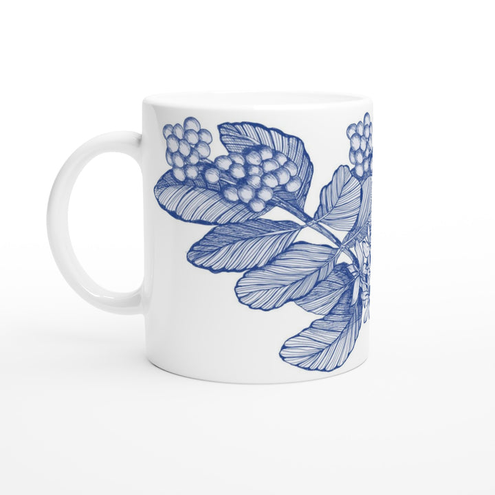 coffea arabic ceramic mug with hand-drawn delft blue line drawing