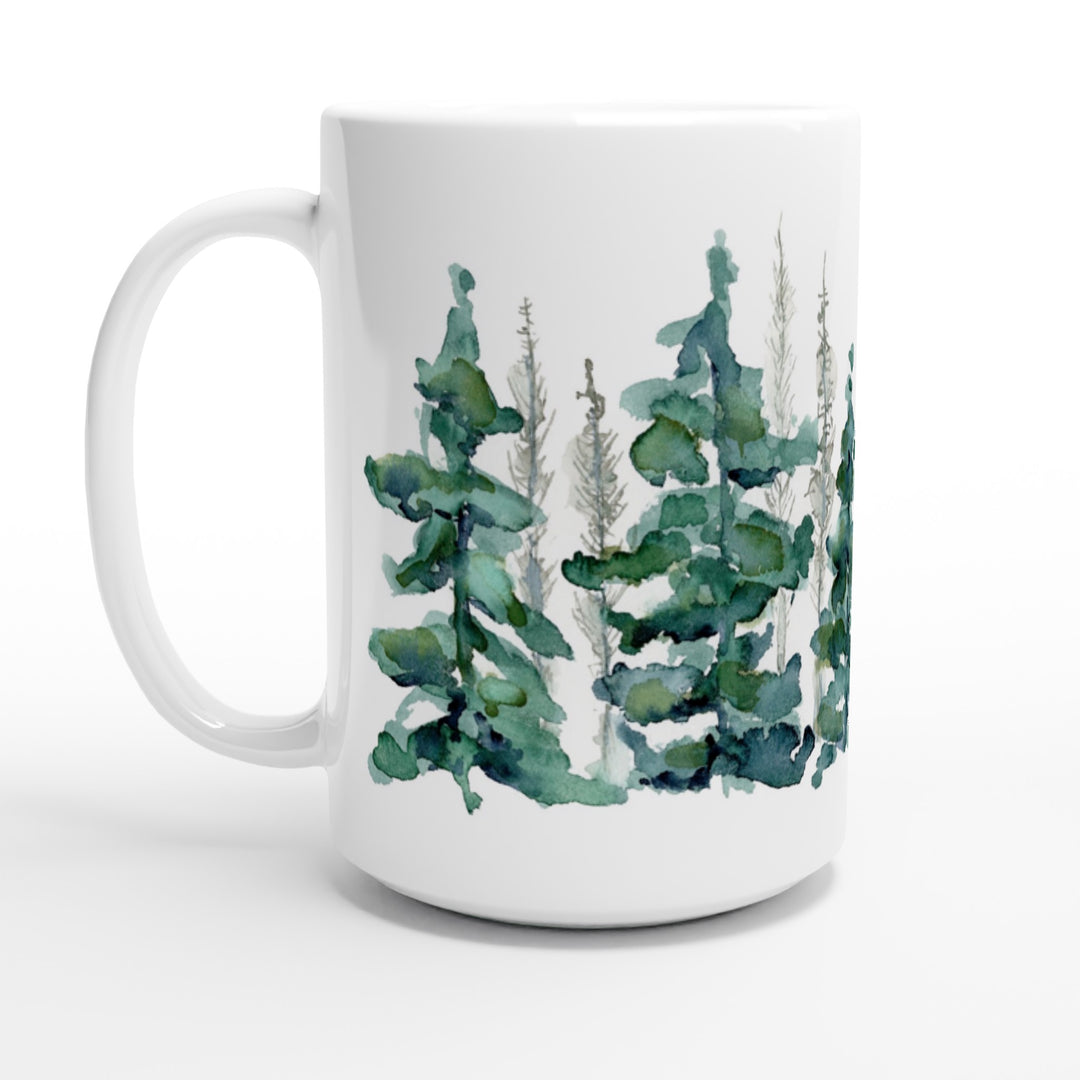 spruce forest watercolor design ceramic tall mug by ontogenie