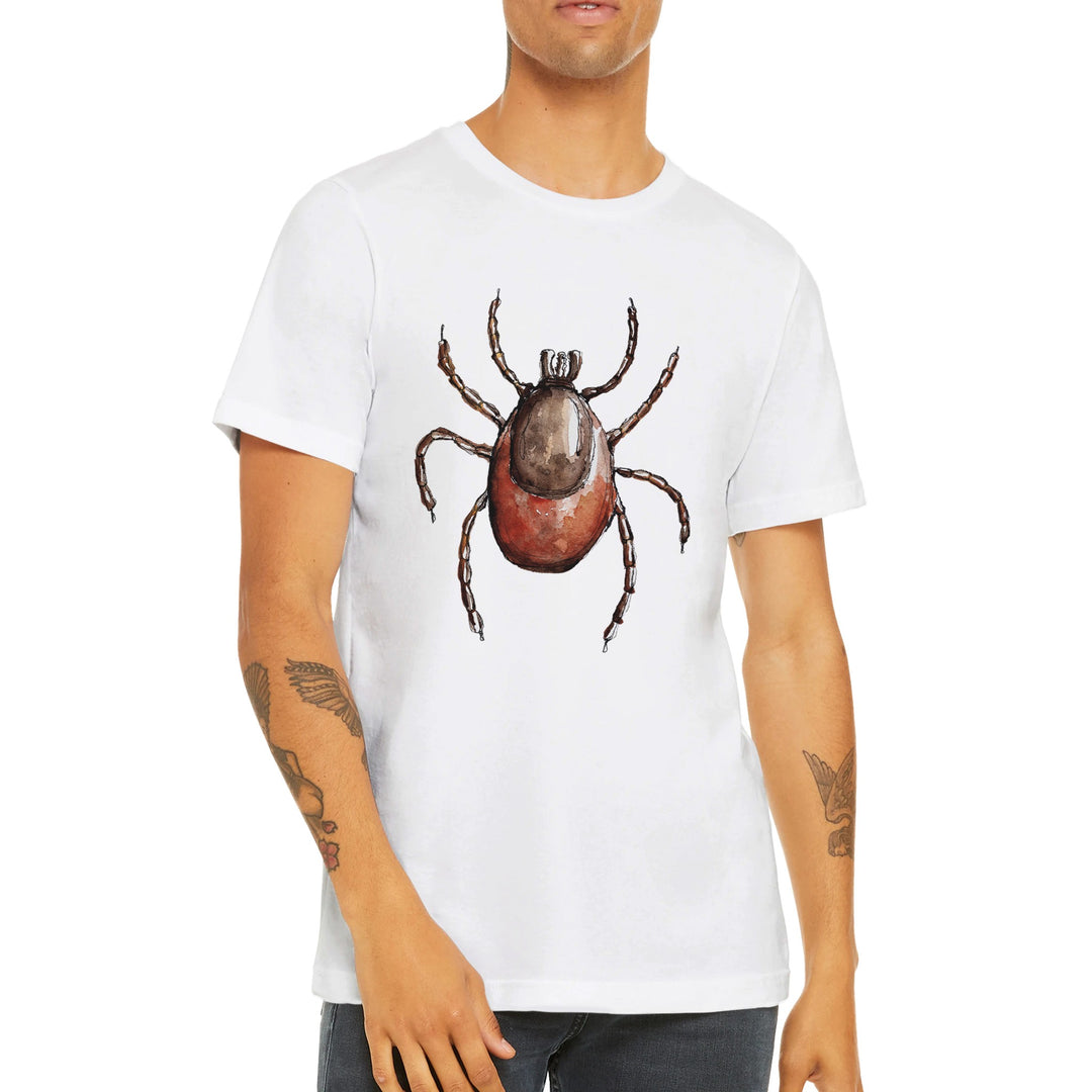 watercolor ixodes tick design on white t-shirt by ontogenie