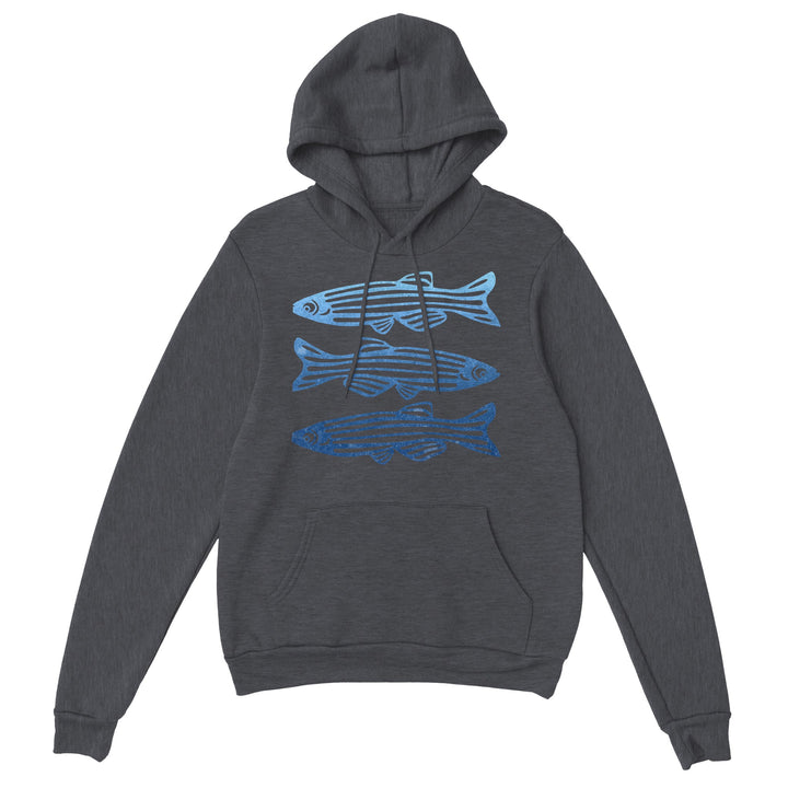 zebrafish design on dark gray heather hoodie by ontogenie