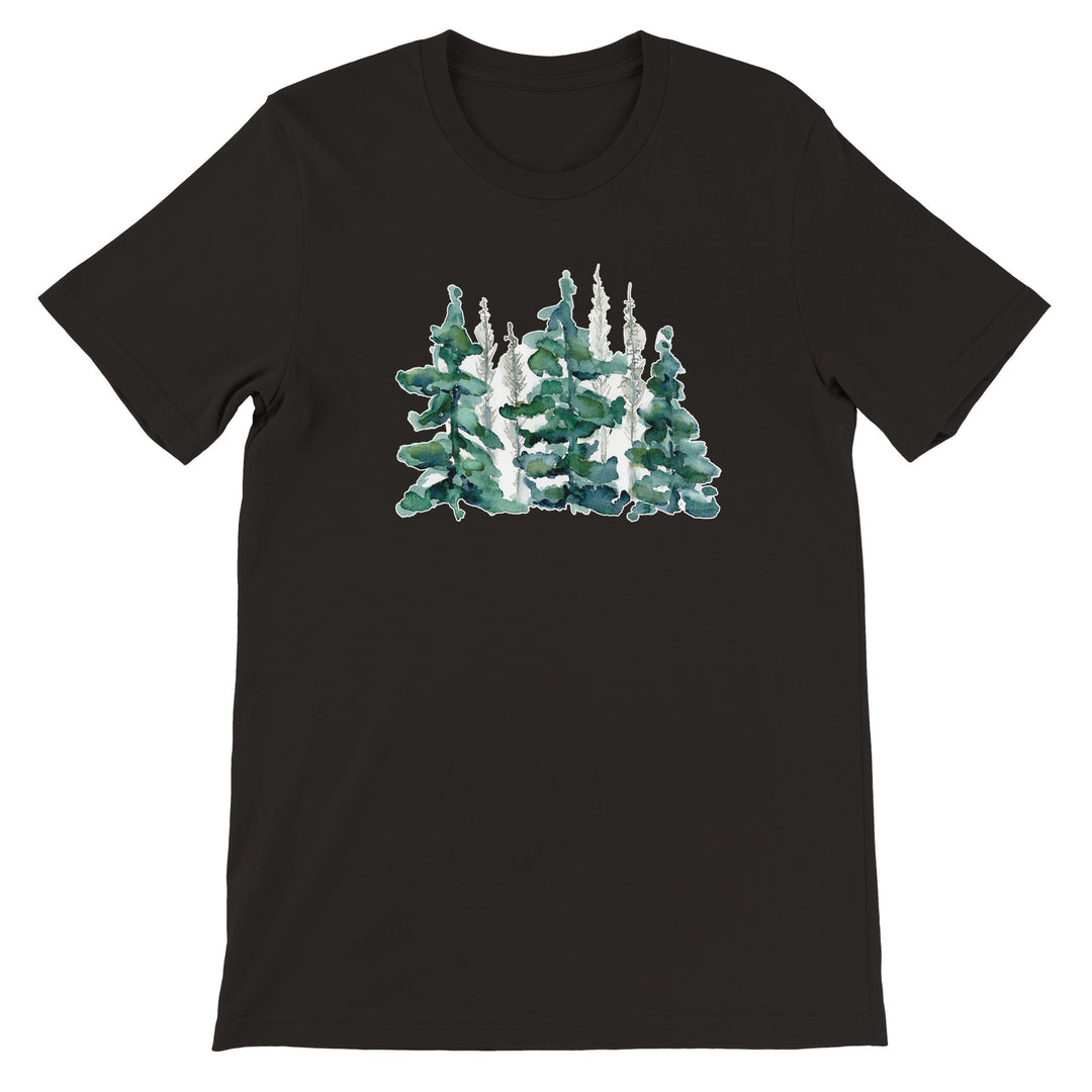 bark beetle damaged european spruce forest painting on black t-shirt by ontogenie