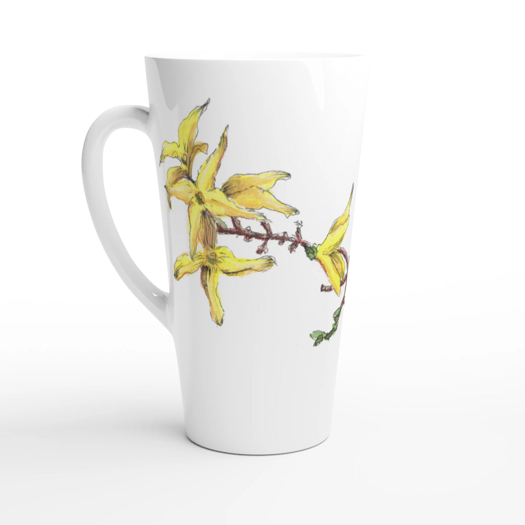 forsythia latte mug, yellow spring flower mug