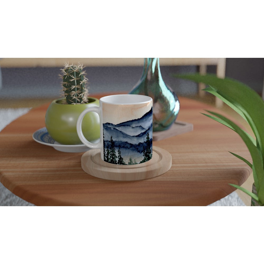 mountain ceramic mug with original art by ontogenie