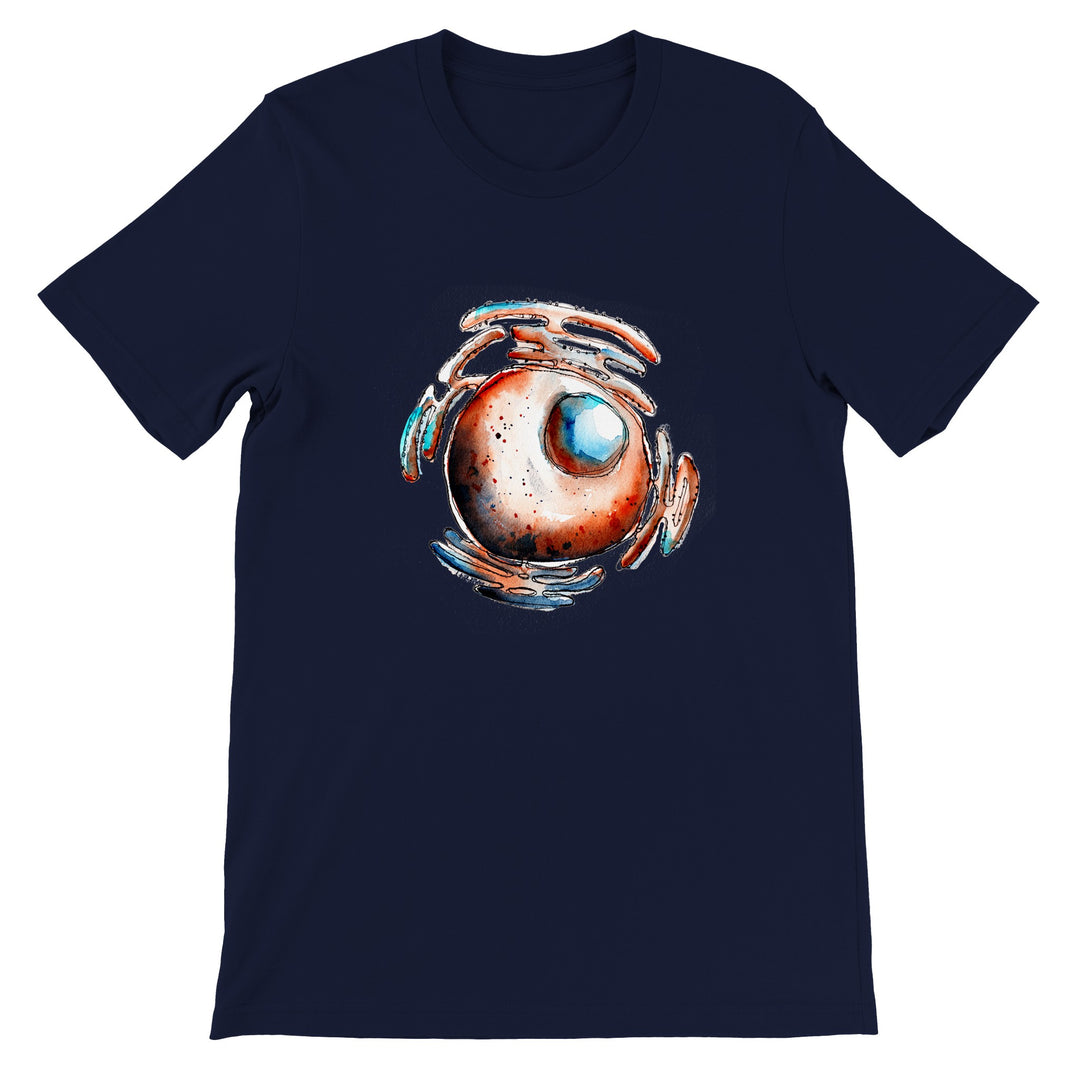 abstract nucleus watercolor design on navy blue tshirt 