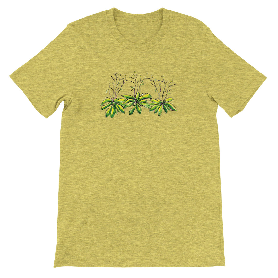 watercolor arabidopsis thaliana design on heather yellow tshirt by ontogenie