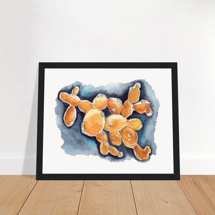 budding yeast science art print, black frame