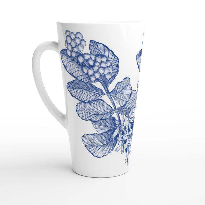 coffea arabic ceramic latte mug with hand-drawn delft blue line drawing