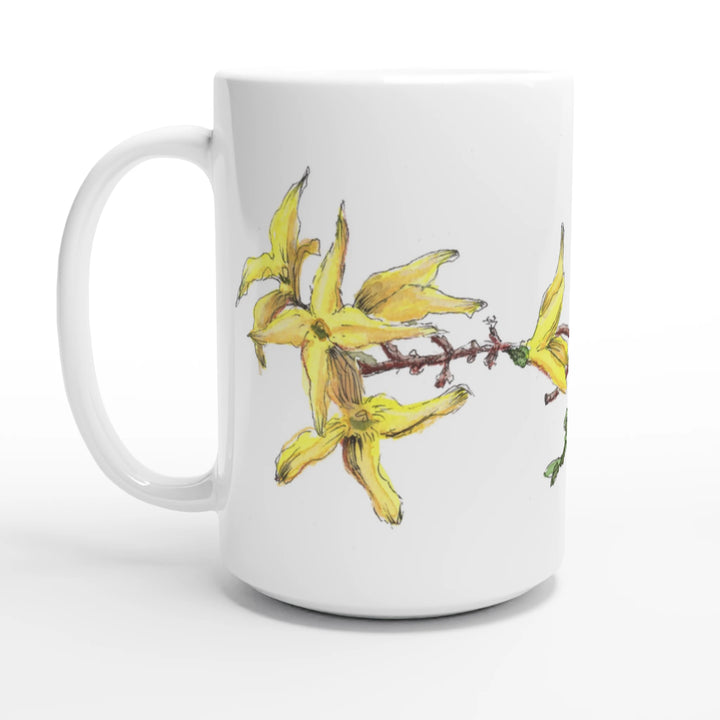 forsythia tall mug, yellow spring flower mug