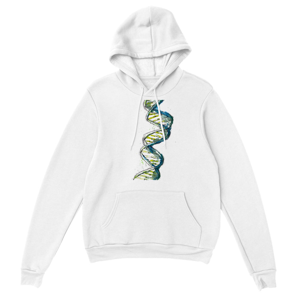 green abstract dna design on white hoodie by ontogenie