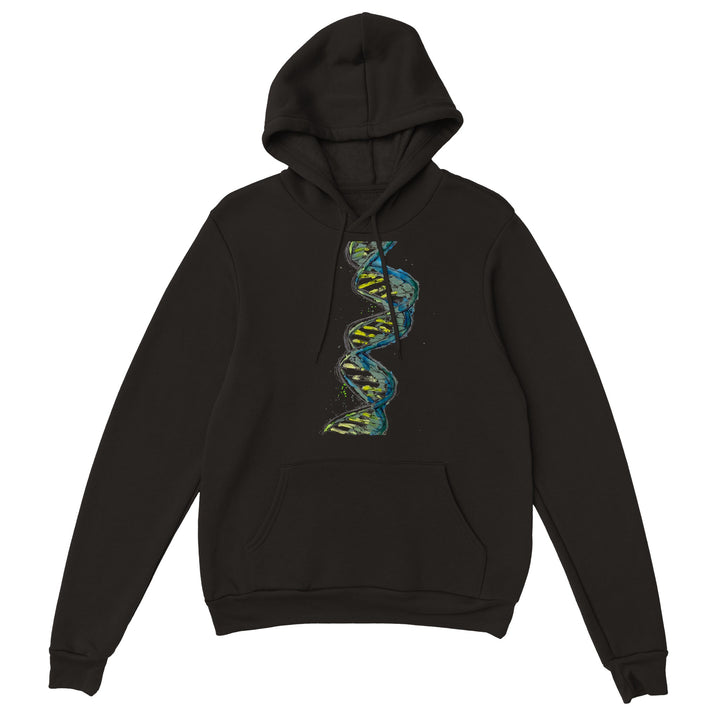 green abstract dna design on black hoodie by ontogenie