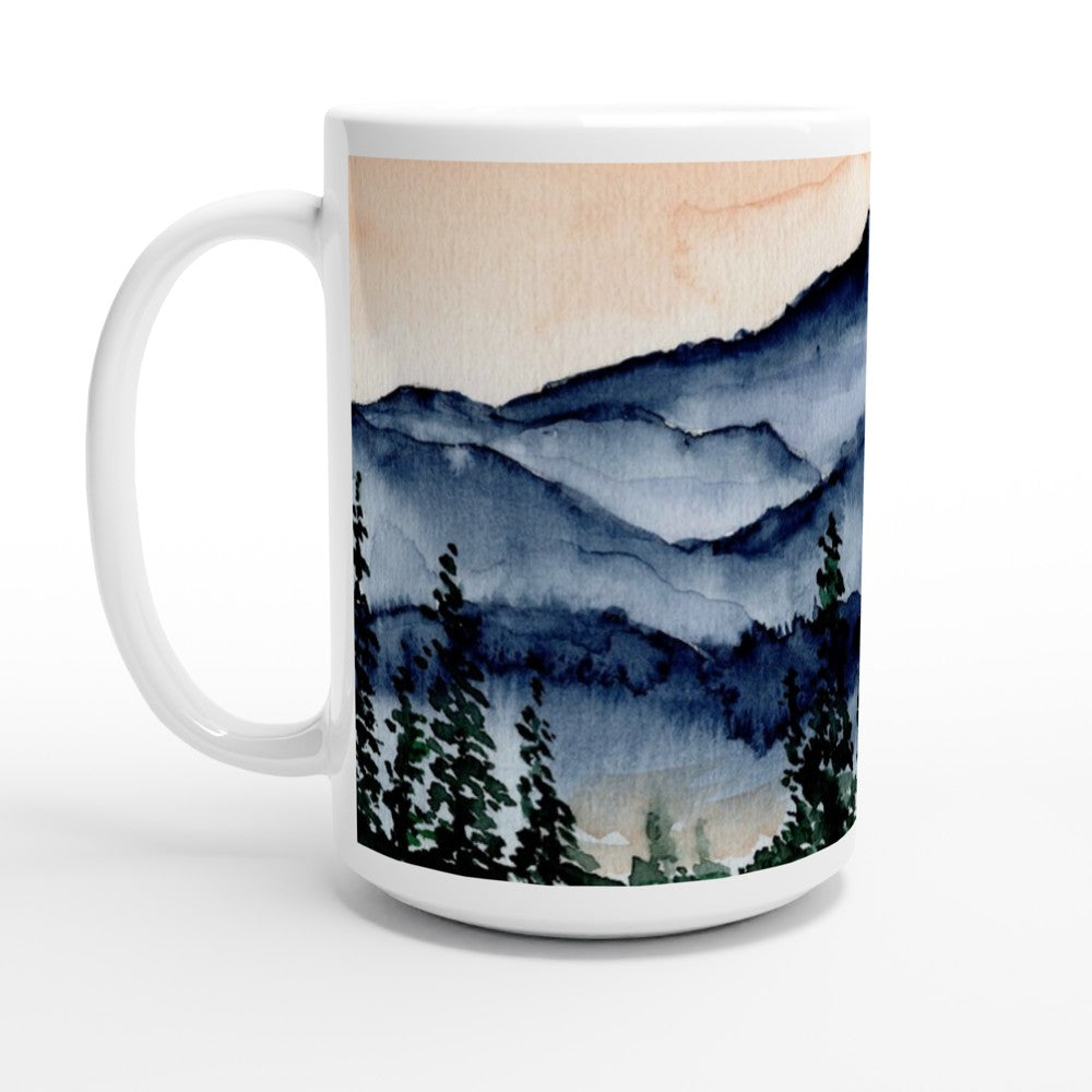 mountain ceramic mug with original art by ontogenie