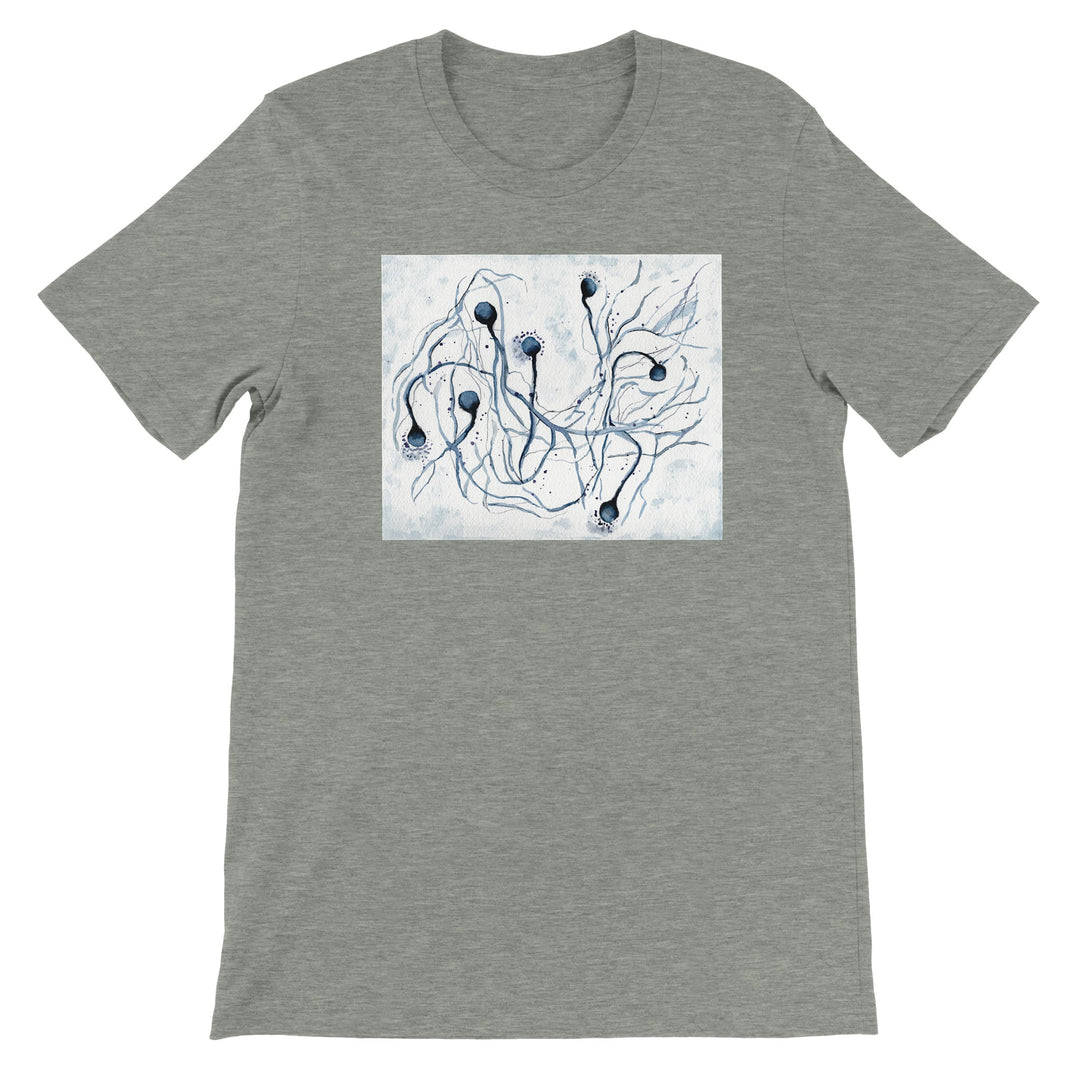 filamentous fungus watercolor design on heather gray tshirt by ontogenie