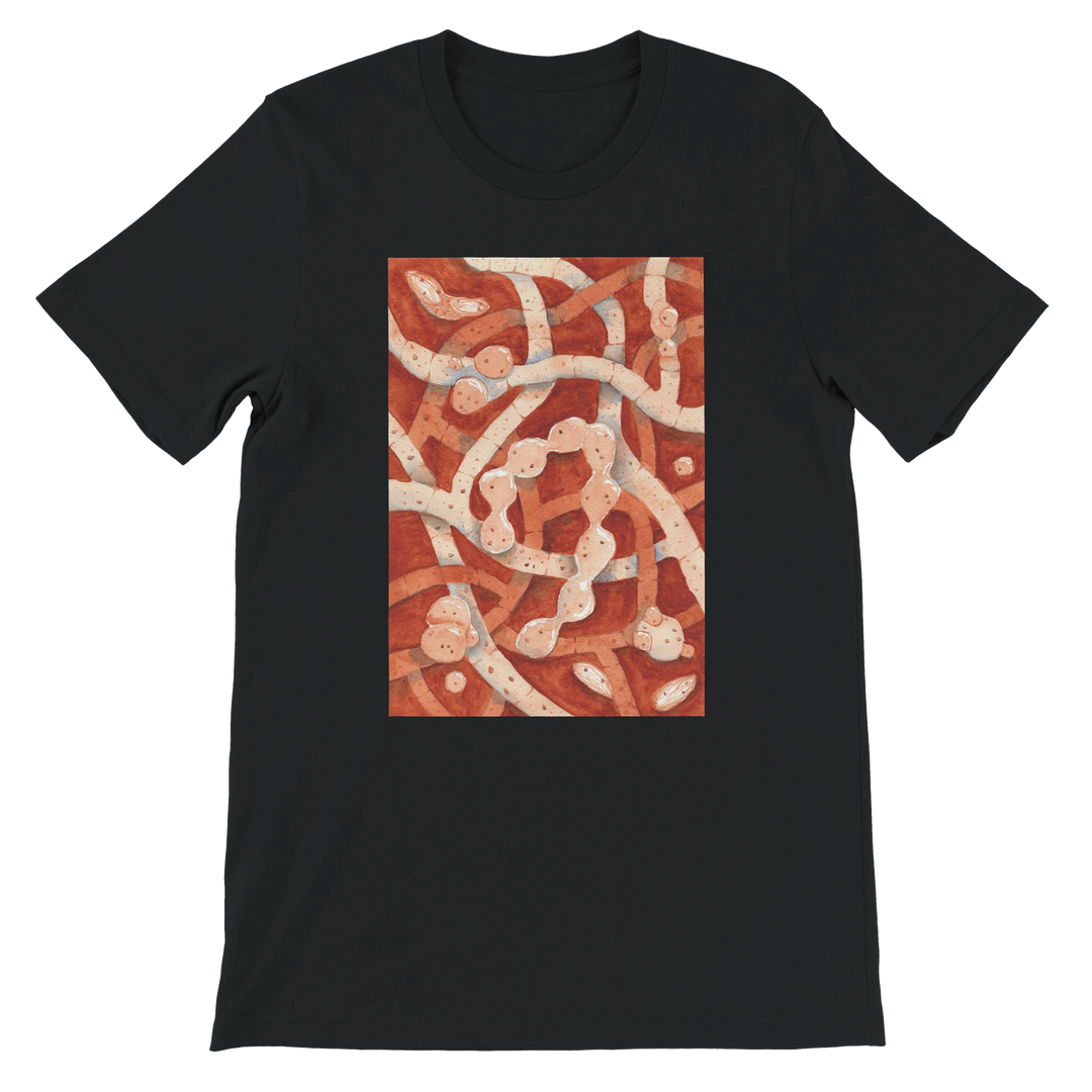neurospora crassa filamentous fungus watercolor design tshirt, black shirt