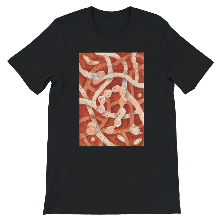 neurospora crassa filamentous fungus watercolor design tshirt, black shirt