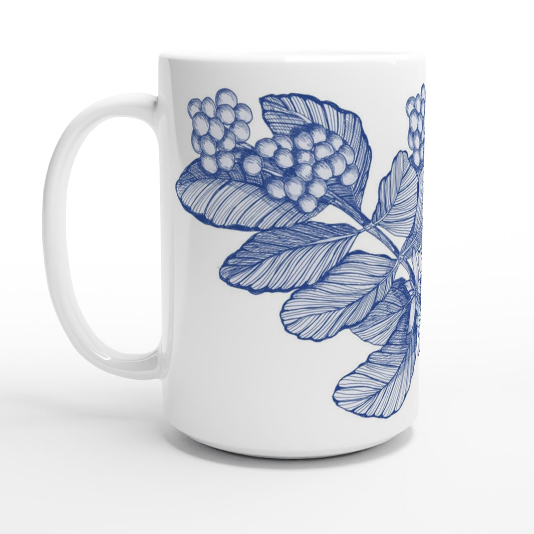 coffea arabic ceramic tall mug with hand-drawn delft blue line drawing