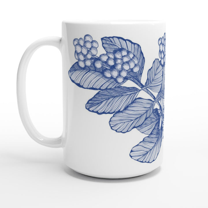 coffea arabic ceramic tall mug with hand-drawn delft blue line drawing