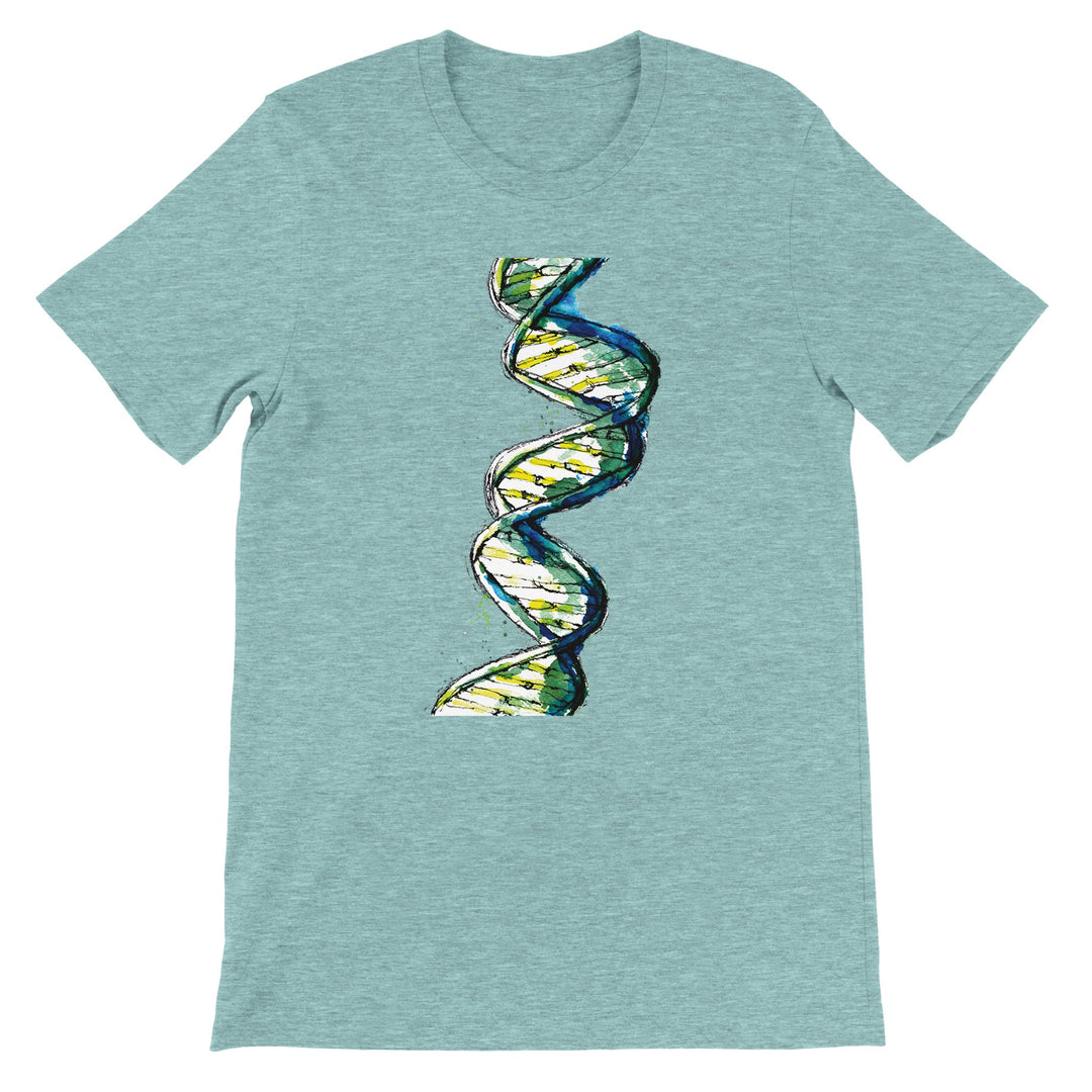 green watercolor dna design on tshirt by ontogenie