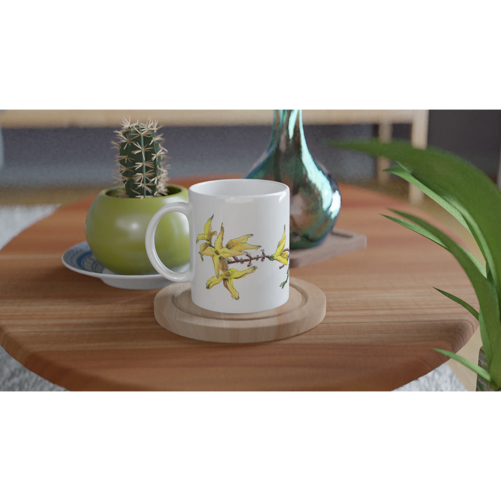 forsythia standard mug, yellow spring flower coffee cup