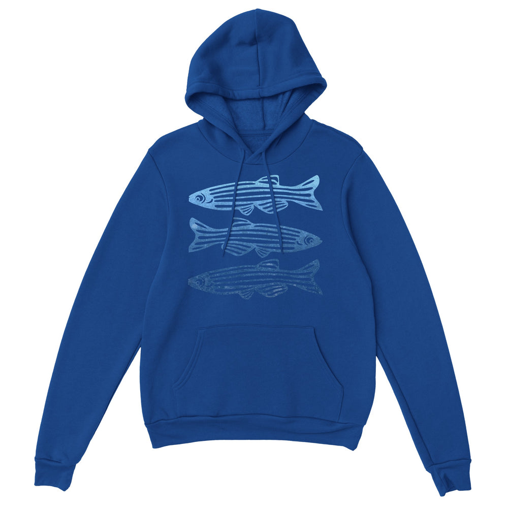 zebrafish design on royal blue hoodie by ontogenie