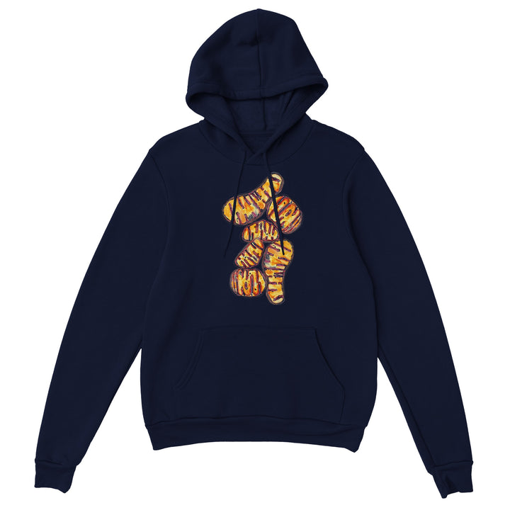 orange mitochondria watercolor design on navy blue hoodie by ontogenie