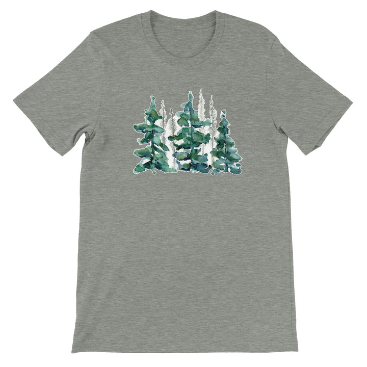 bark beetle damaged european spruce forest painting on heather gray t-shirt by ontogenie