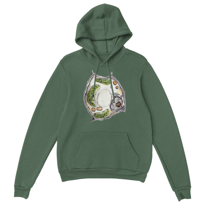 plant cell watercolor design on military green hoodie by ontogenie