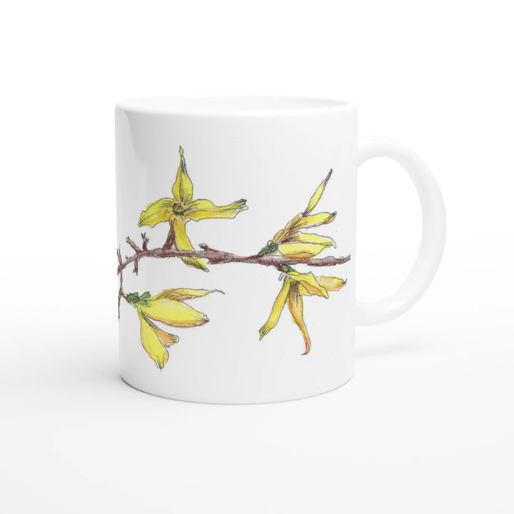 forsythia standard mug, yellow spring flower coffee cup