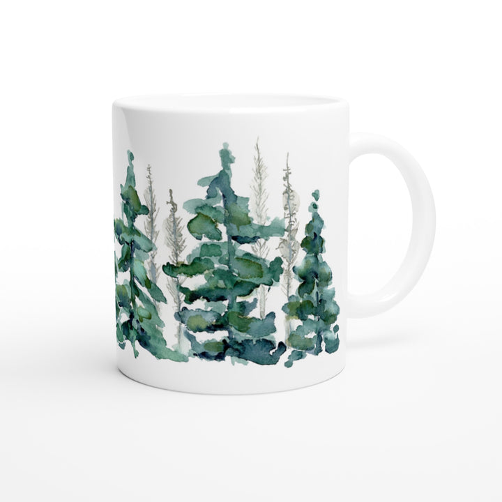 spruce forest watercolor design ceramic mug by ontogenie