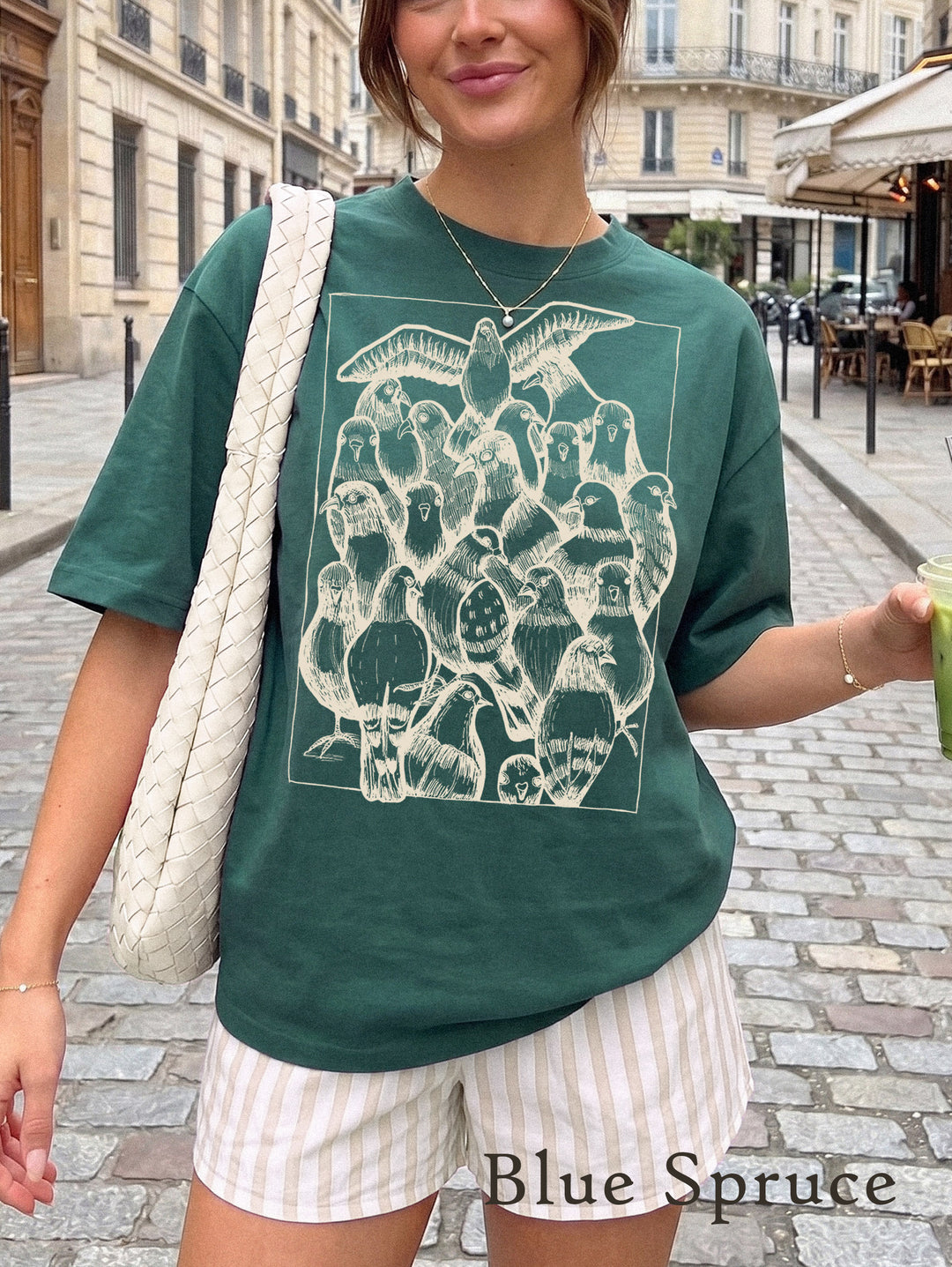 pigeon t-shirt in blue spruce comfort color