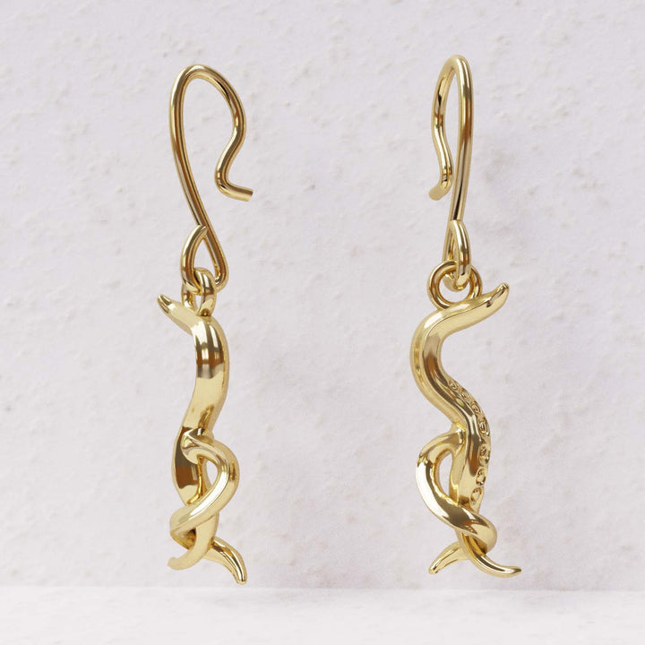 c elegans earrings render in 14K gold plated brass by ontogenie