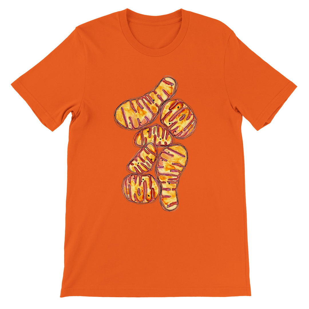orange abstract mitochondria design on orange t-shirt by ontogenie
