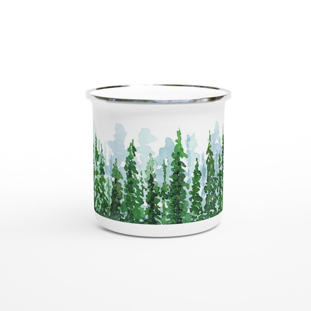 forest watercolor design enamel mug for camping by ontogenie