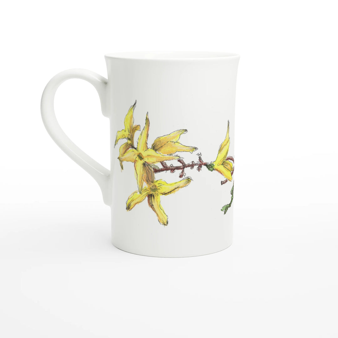 forsythia  tall mug, yellow spring flower coffee cup