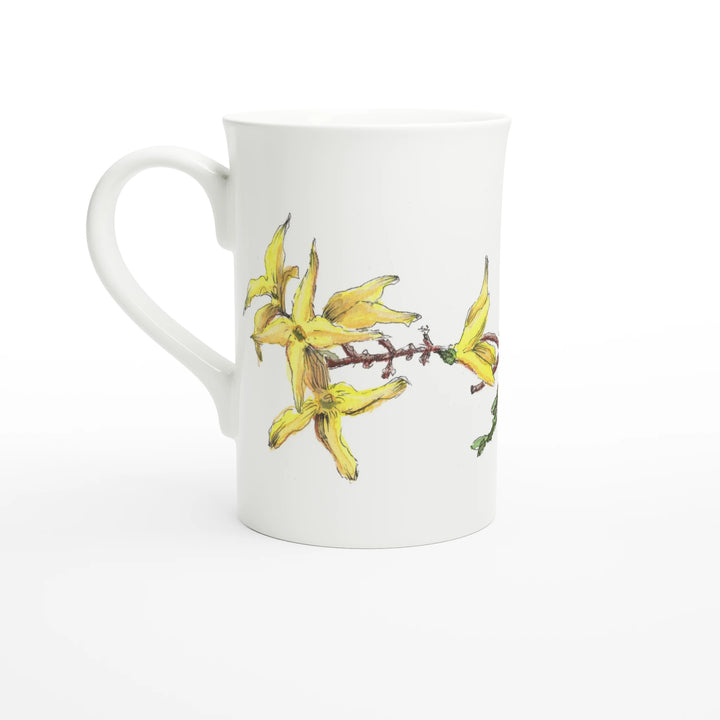forsythia  tall mug, yellow spring flower coffee cup