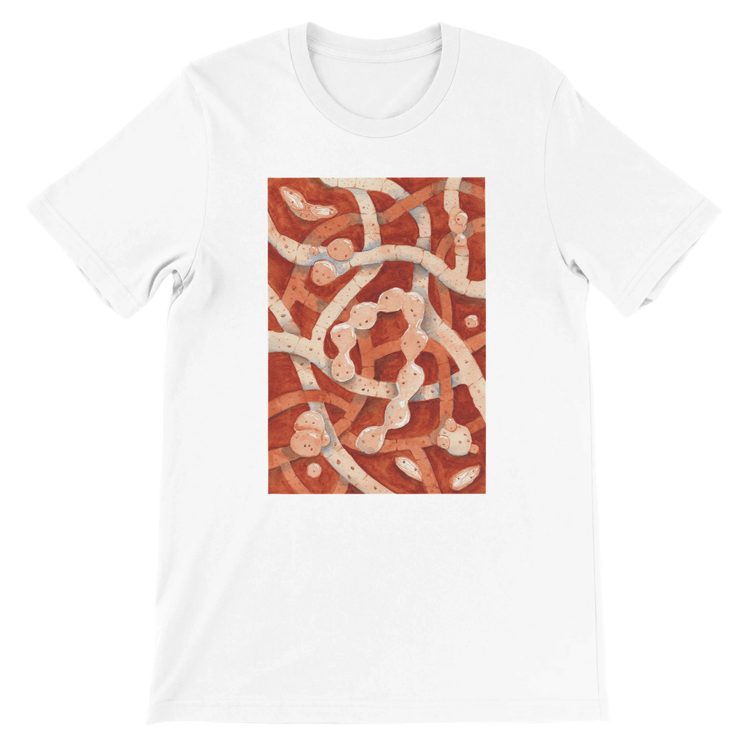 neurospora crassa filamentous fungus watercolor design tshirt, white shirt