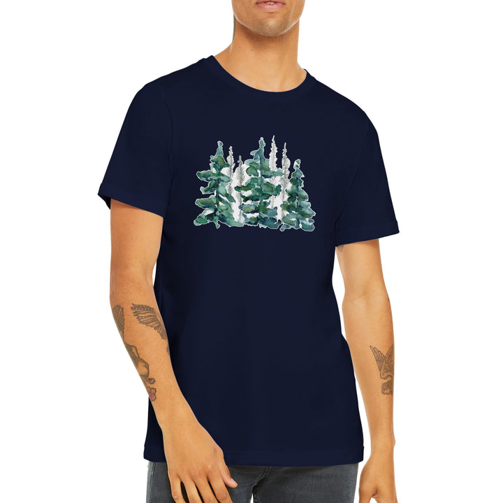 bark beetle damaged european spruce forest painting on navy blue t-shirt by ontogenie