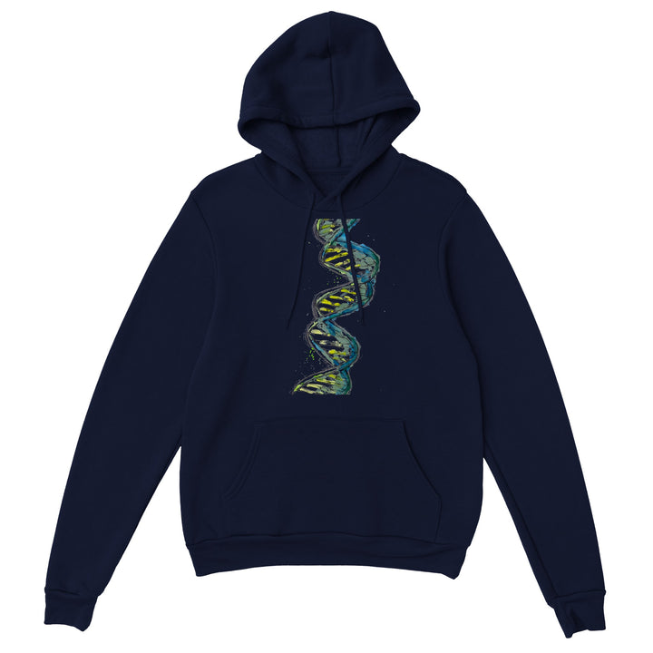 green abstract dna design on navy blue hoodie by ontogenie