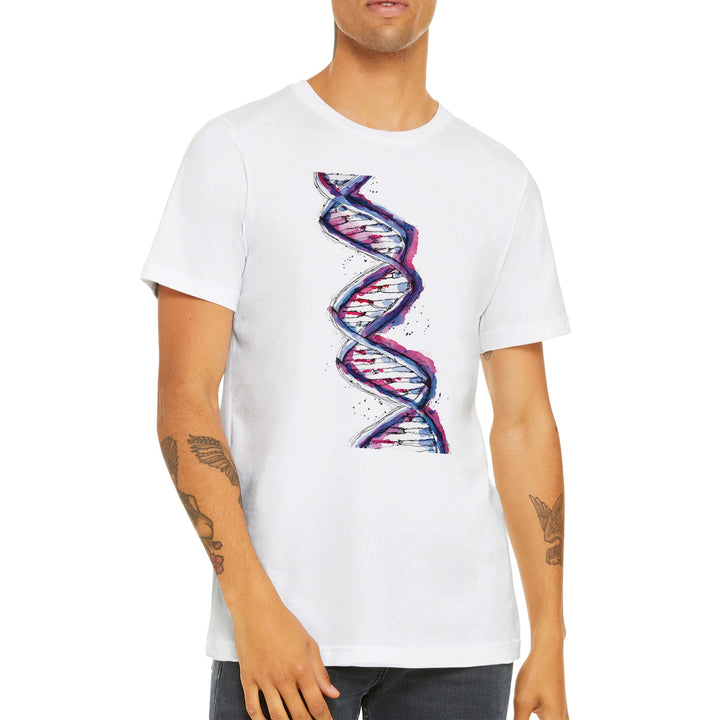 purple watercolor dna design on t shirt by ontogenie