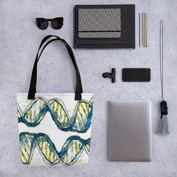 Green DNA tote bag by ontogenie