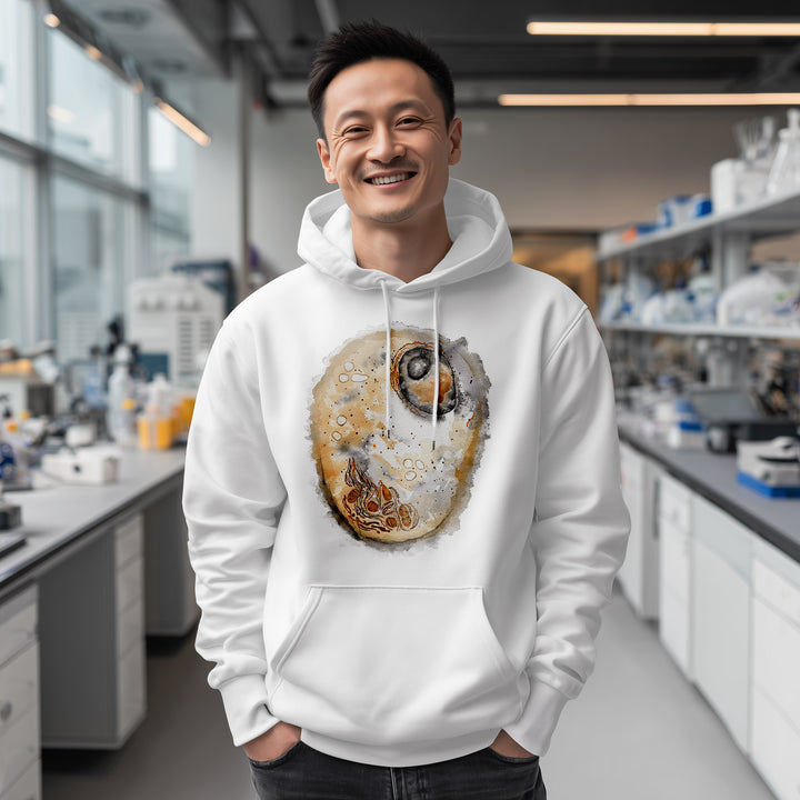 animal cell white hoodie on male model
