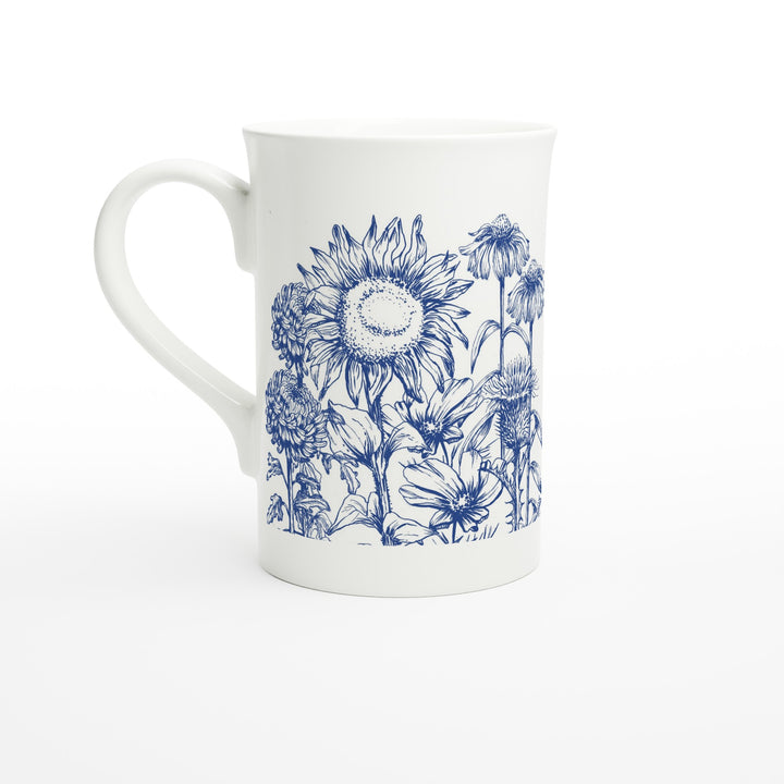 Asteraceae family floral mug, delft blue design, slim size