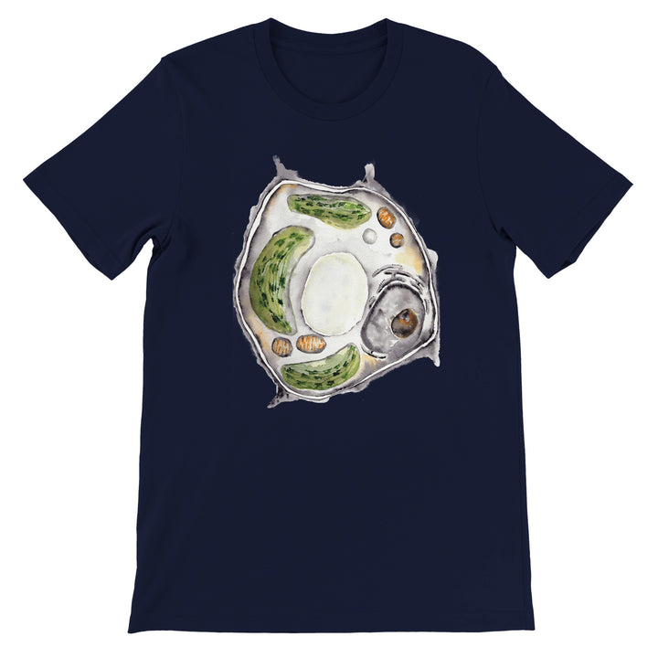 plant cell watercolor design on navy blue t-shirt by ontogenie