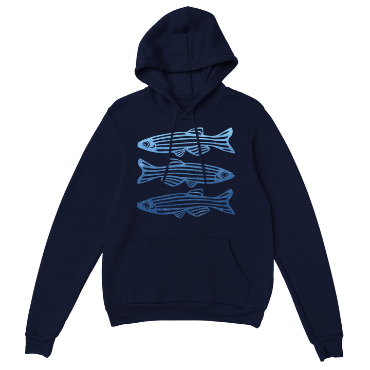 zebrafish design on navy blue hoodie by ontogenie