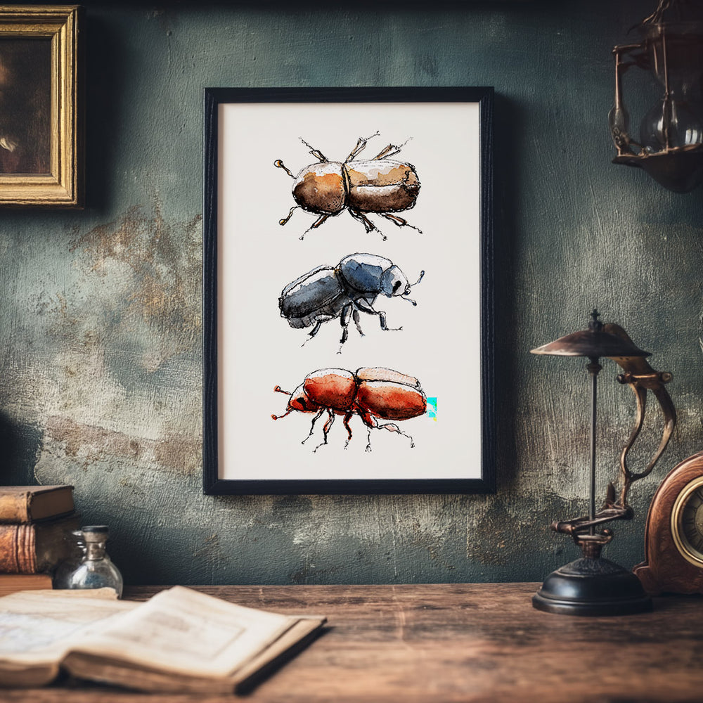 bark beetle wall art, black frame