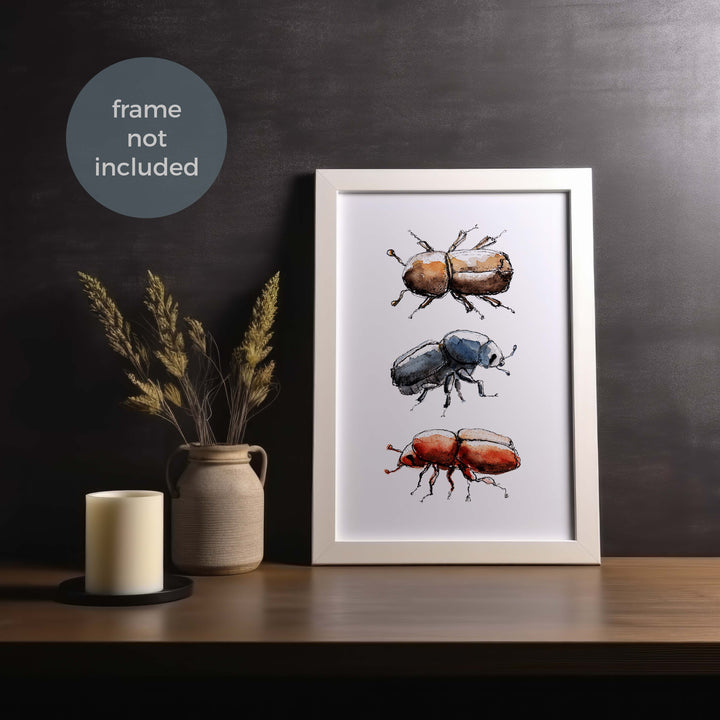 bark beetle watercolor painting print room mockup