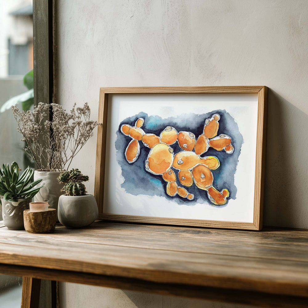 budding yeast science art print, wood frame