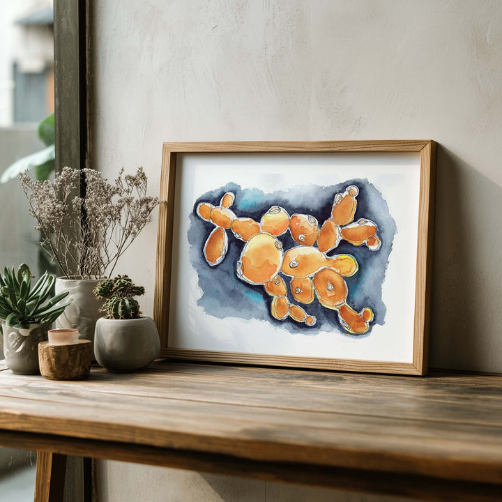 budding yeast science art print, wood frame